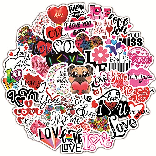 I Love You Stickers for Valentines| 50 Pcs Love Waterproof Vinyl Stickers for Bike Water Bottles Laptop Bicycle Refrigerator Cup Luggage Computer Mobile Phone Skateboard Decals