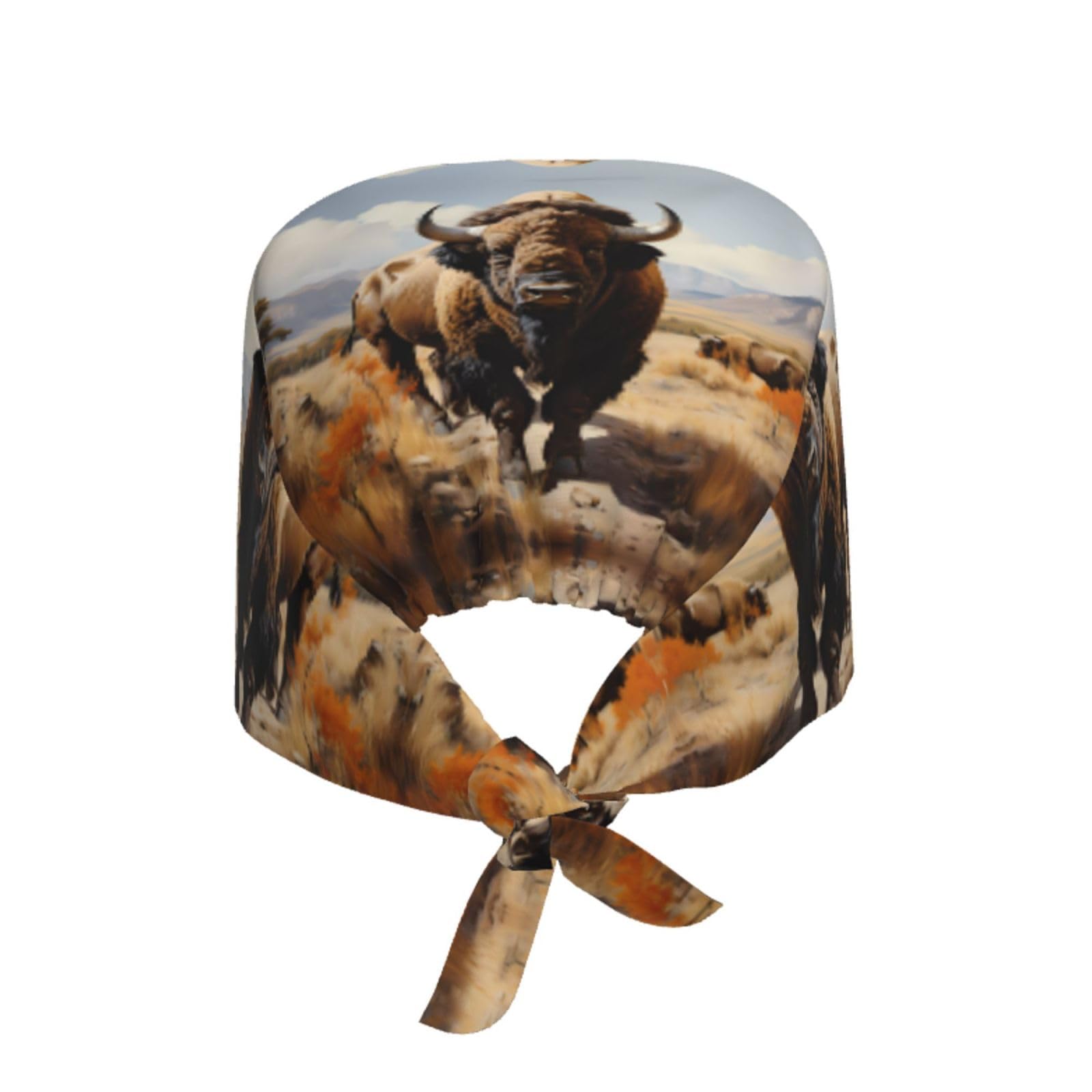 YYHHAOFA Breathable Work Hat North American Bison Herd Printed for Chef, Nursing, Spa, Facial Care, Fitness Black