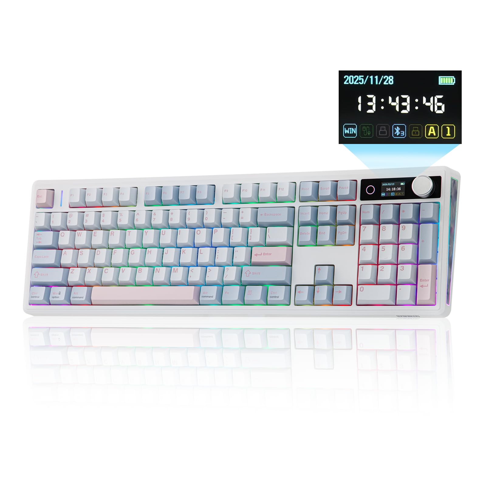 EPOMAKER TH108 V2 PRO Wireless Gaming Keyboard with TFT Screen&Knob, 10000mAh, RGB, 2.4Ghz/BT/USB-C, PBT Keycap, Custom Driver, Full Size Wireless Mechanical Keyboard (Blue, Creamy Jade) - 2