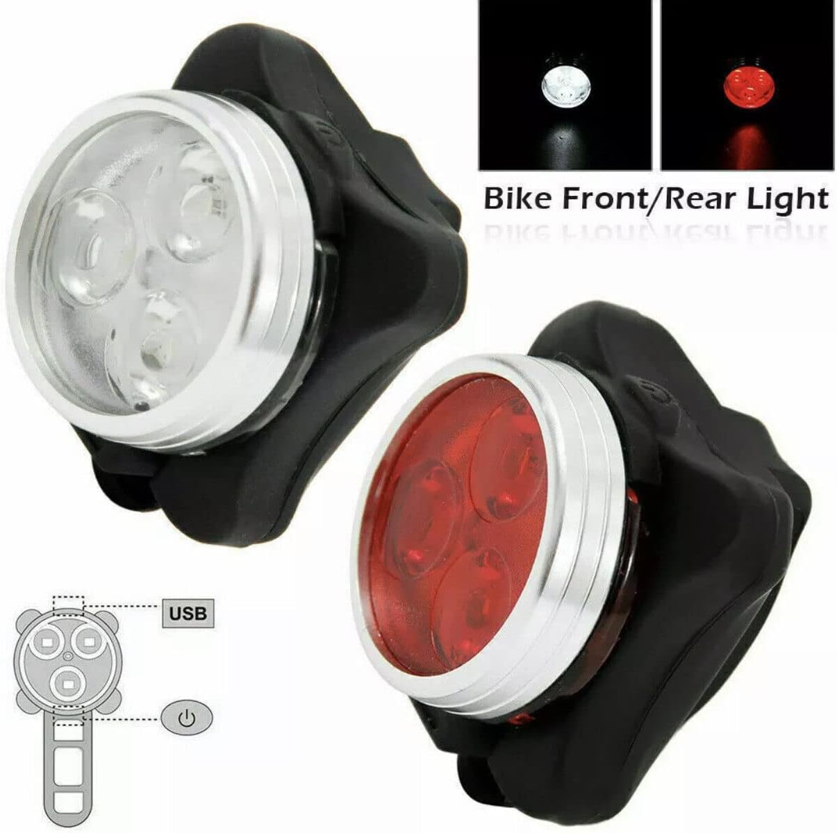 Rechargeable LED Bike Light Sets, Super Bright Front Headlights and Rear LED Bicycle Lights, 650mah Lithium Batteries