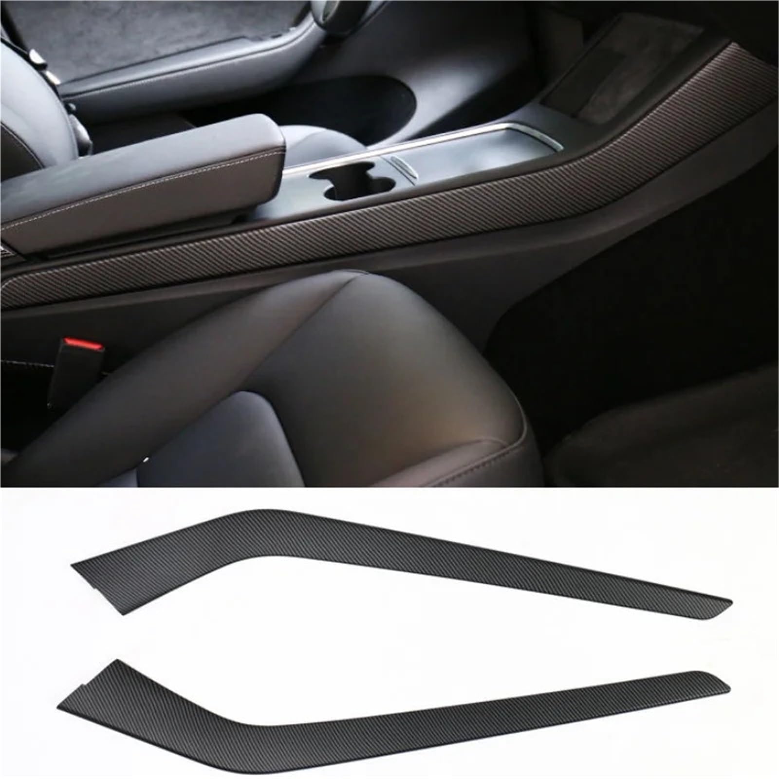 Bandes garniture latérales pour Console centrale intérieure voiture en carbone, garnitures intérieures en Fiber carbone pour modèle Y 2021 Revêtement carbone console centrale Kit fibre