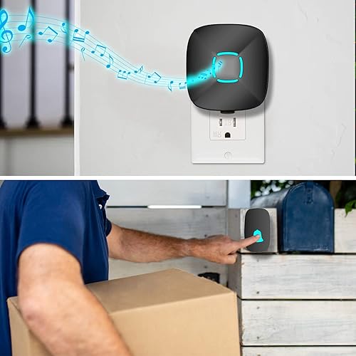 Miniatura 2 de Timbre de puerta inalámbrico impermeable con 36 campanillas, volumen ajustable funcionamiento de 1000 pies, con sonido LED de timbre de puerta para