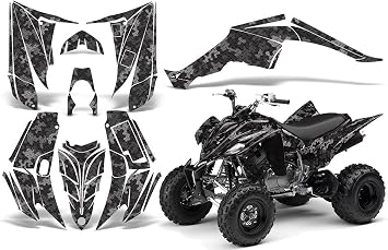 AMR Racing ATV Graphics kit Sticker Decal Compatible with Yamaha Raptor 350 2004-2014 - Camoplate Black