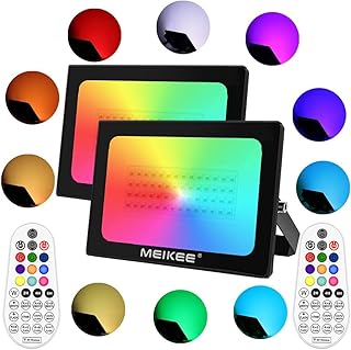 MEIKEE RGB投光器 LED 雰囲気 フラッド ライト 屋外 カラーライト 調光調節 イルミネーション 60W 舞台照明 ウォールランプ 防水 防塵 クリスマス ウェディング バー ホテル ラウンジ クラブ用の装飾照明 ワークライト 照明 ワークライト 店舗 駐車場 イベント 看板照明 樹木 天井 2個セット リモコン付き