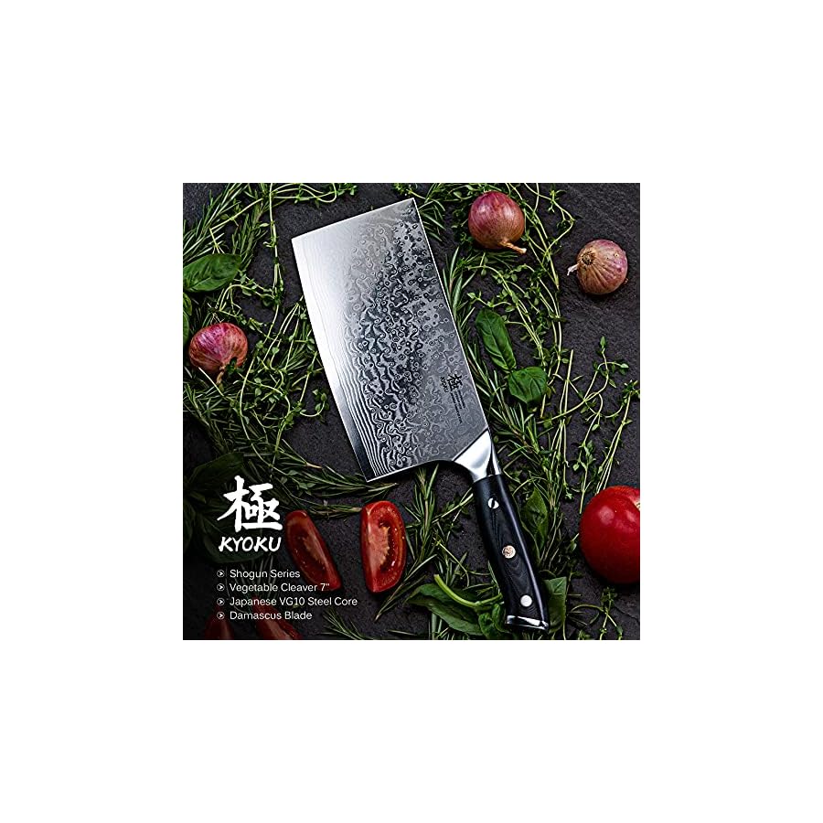 KYOKU-Vegetable-Cleaver-Knife-7-Shogun-Series-Japanese-VG10-Steel-Core-Forged-Damascus-Blade-with-Sheath-Case KYOKU Vegetable Cleaver Knife - 7" - Shogun Series - Japanese VG10 Steel Core Forged Damascus Blade - with Sheath & Case
