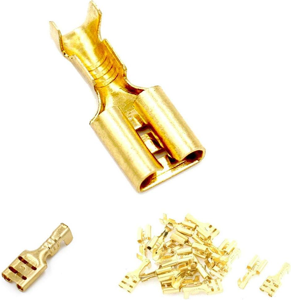 Facmogu 100pcs 4.8mm Crimp Terminal Female Spade Connector & Insulating Sleeve AWG 2216 Gauge