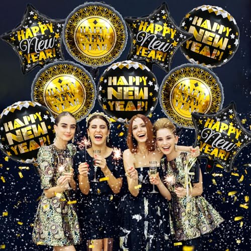 Black and Gold Happy New Year Balloons, 18 Inch New Years Balloons for 2025 New Year Decorations, New Years Eve Balloons for New Years Eve Decorations - Image 6