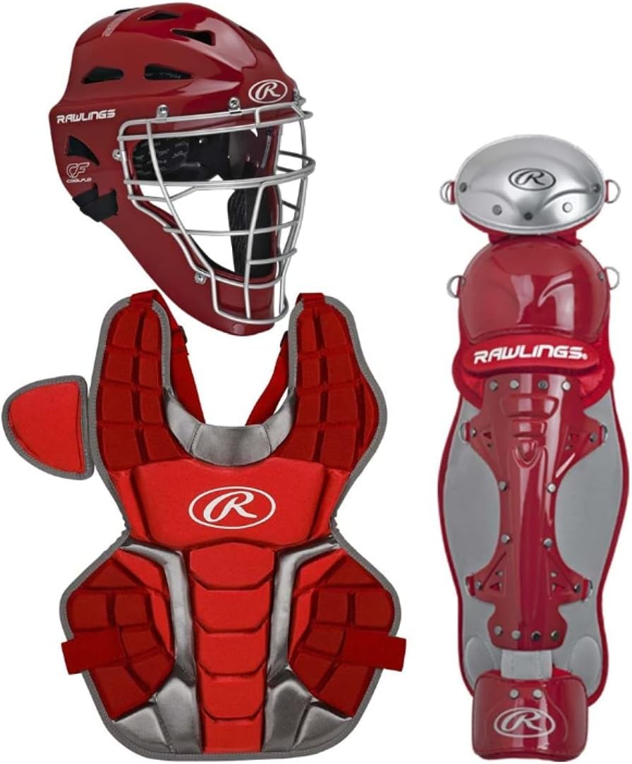Rawlings Renegade 2.0 Youth NOCSAE Baseball Protective Catcher's Gear Set, Scarlet and Silver : Sports & Outdoors