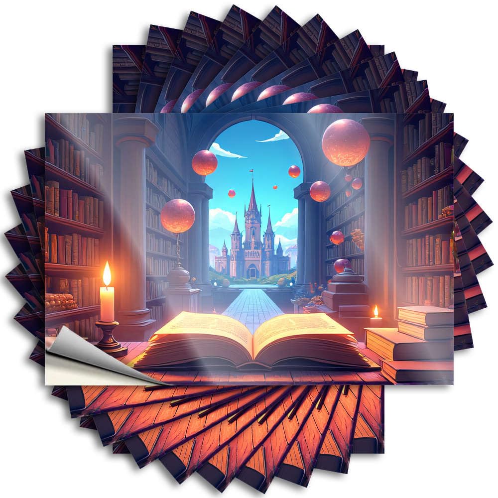 Must Sticker Hard | A Magical Library with Floating Orbs and A Castle View Funny Gamer Sticker Pack(12X18CM)