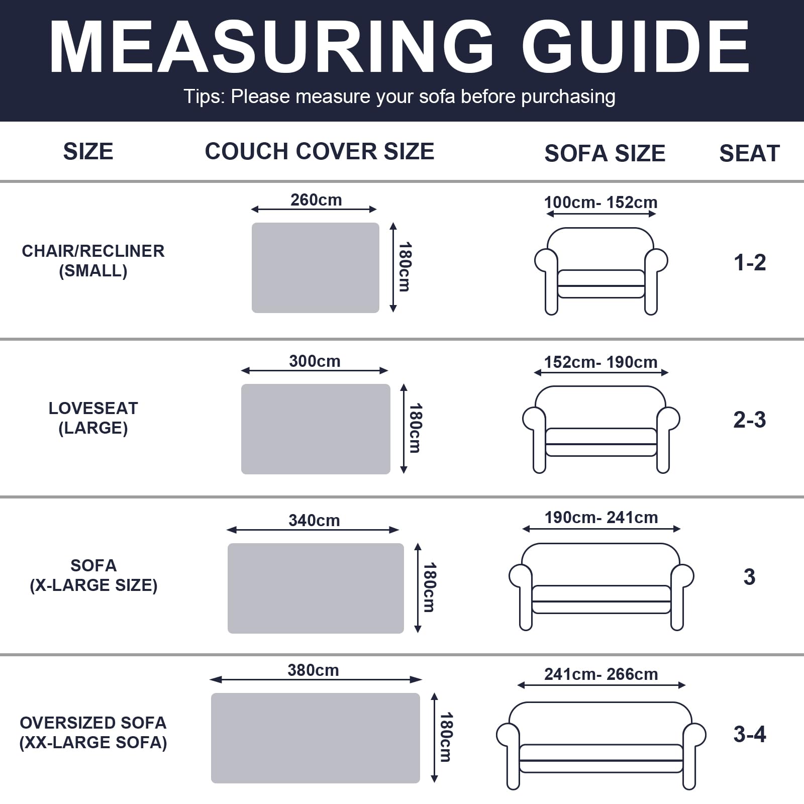 Royhom Funda Sofa 4 Plazas Impermeable, Protector Sofa Gatos Arañazo, Universal Fundas Sofá Antimanchas, Manta Impermeable, Suave y Cómoda, Gris Claro, 380x180 cm