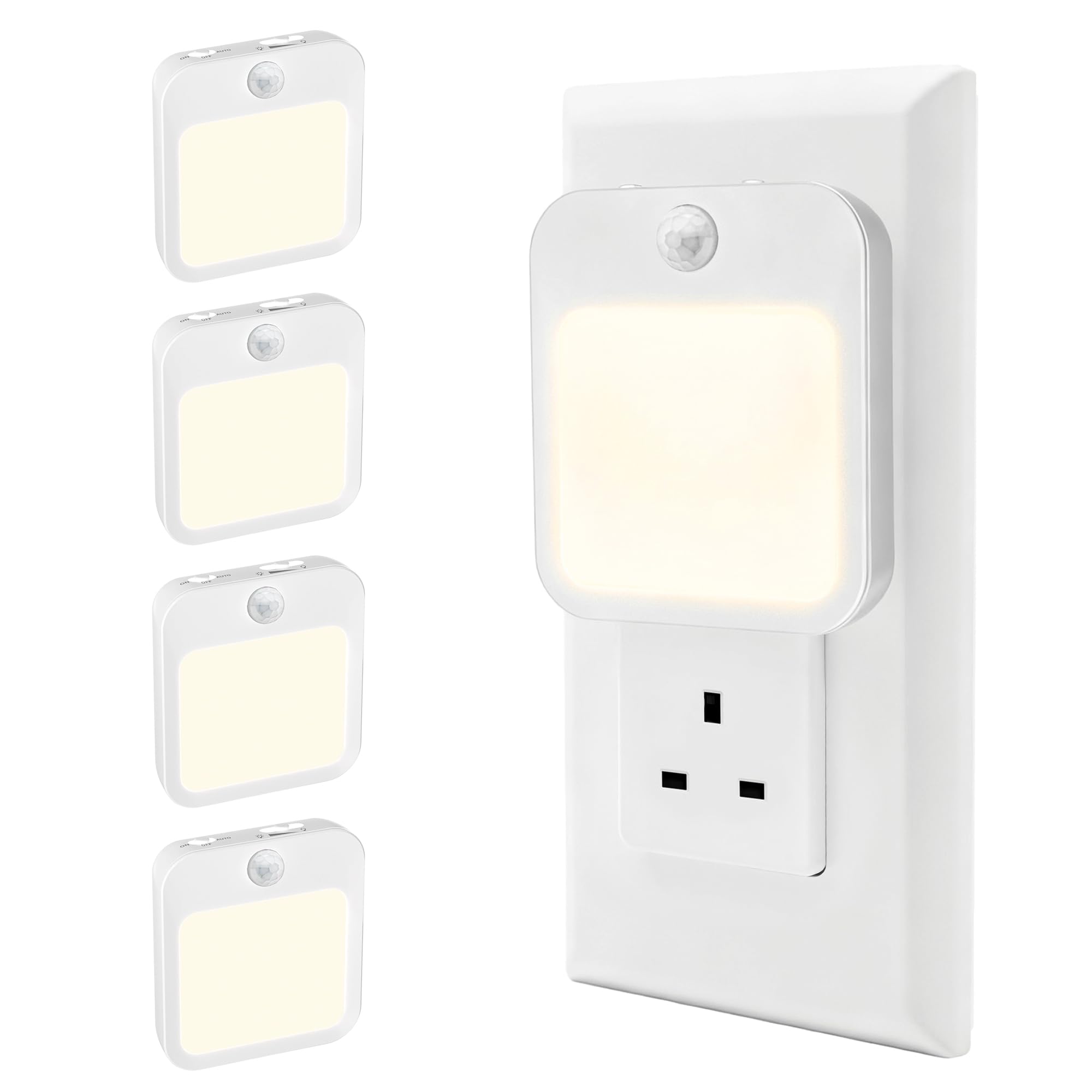 Viviendo Night Light Plug in Wall,Dusk to Dawn Sensor,Warm Light Design with Adjustable Brightness,ON/Off/AUTO Modes,Intelligent Sensing.Night Light for Baby, Hallways, Stairs, Bedrooms, Kitchens
