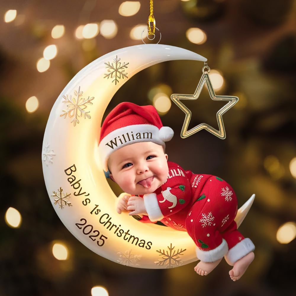 Personalized Baby First Christmas Ornament, Upload Photo, Baby's First Christmas Ornament 2025, Personalized Babies Gifts My 1st Xmas Ornaments, First Grandchild Ornaments, Baby Gift for Christmas - Image 1 of 7