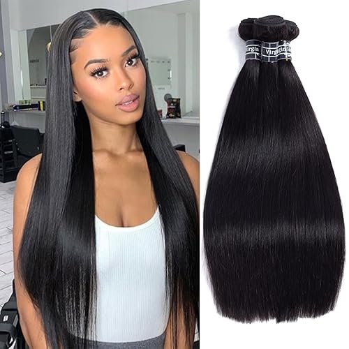 Amella Hair Brazilian Hair Straight Bundles 10A Grade 18 18 18 inches 100% Unprocessed Virgin Straight Human Hair 3 Bundles Weave Extensions Natural Black Color