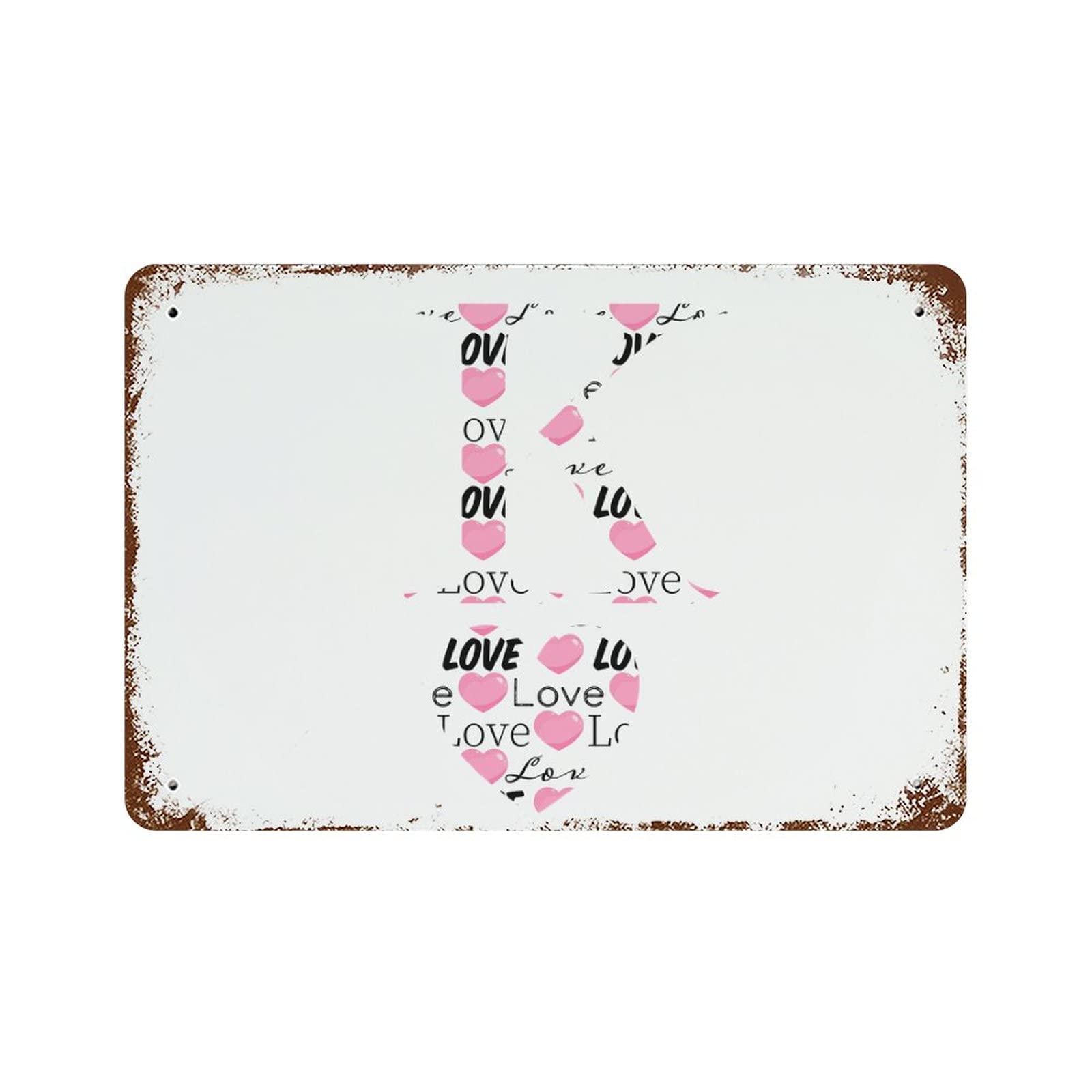 Plaque en aluminium initiale K cœur Saint-Valentin intérieur extérieur