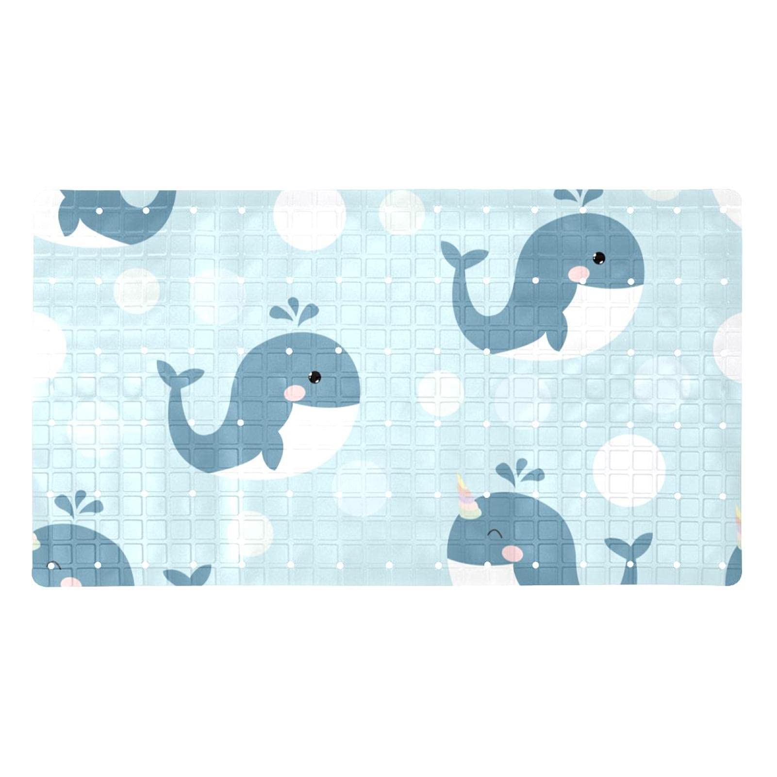 Tapis de baignoire antidérapant baleine bleu avec ventouses de douche