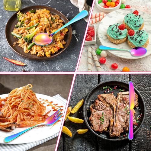 Andibro 5Pcs Rainbow Cutlery Set, Stainless Steel Rainbow Flatware Set Round Handle Colorful Silverware Set for Kitchen Home Restaurant Dishwasher Safe - Image 8