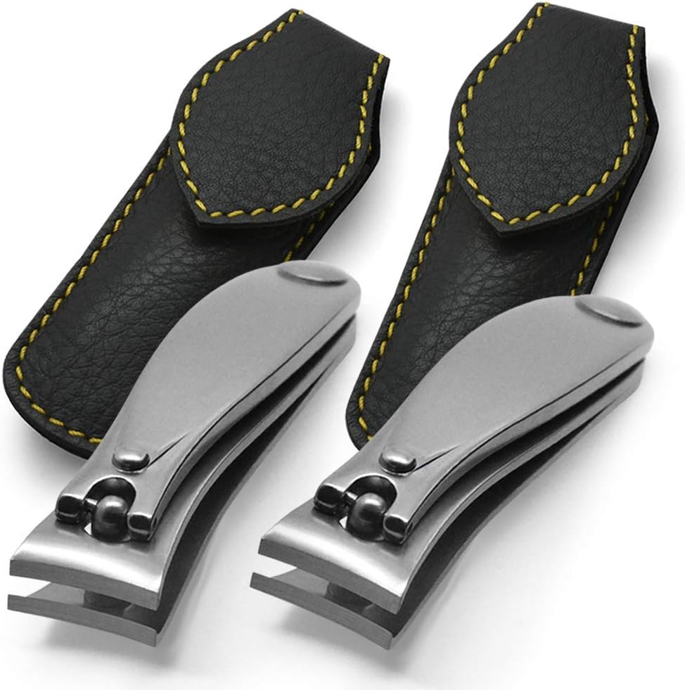 GERMANIKURE Professional Nail Clipper Set - 2 Large Toenail Clippers with Leather Cases - Ethically Made in Solingen Germany - FINOX Surgical Stainless Steel Manicure and Pedicure Tools