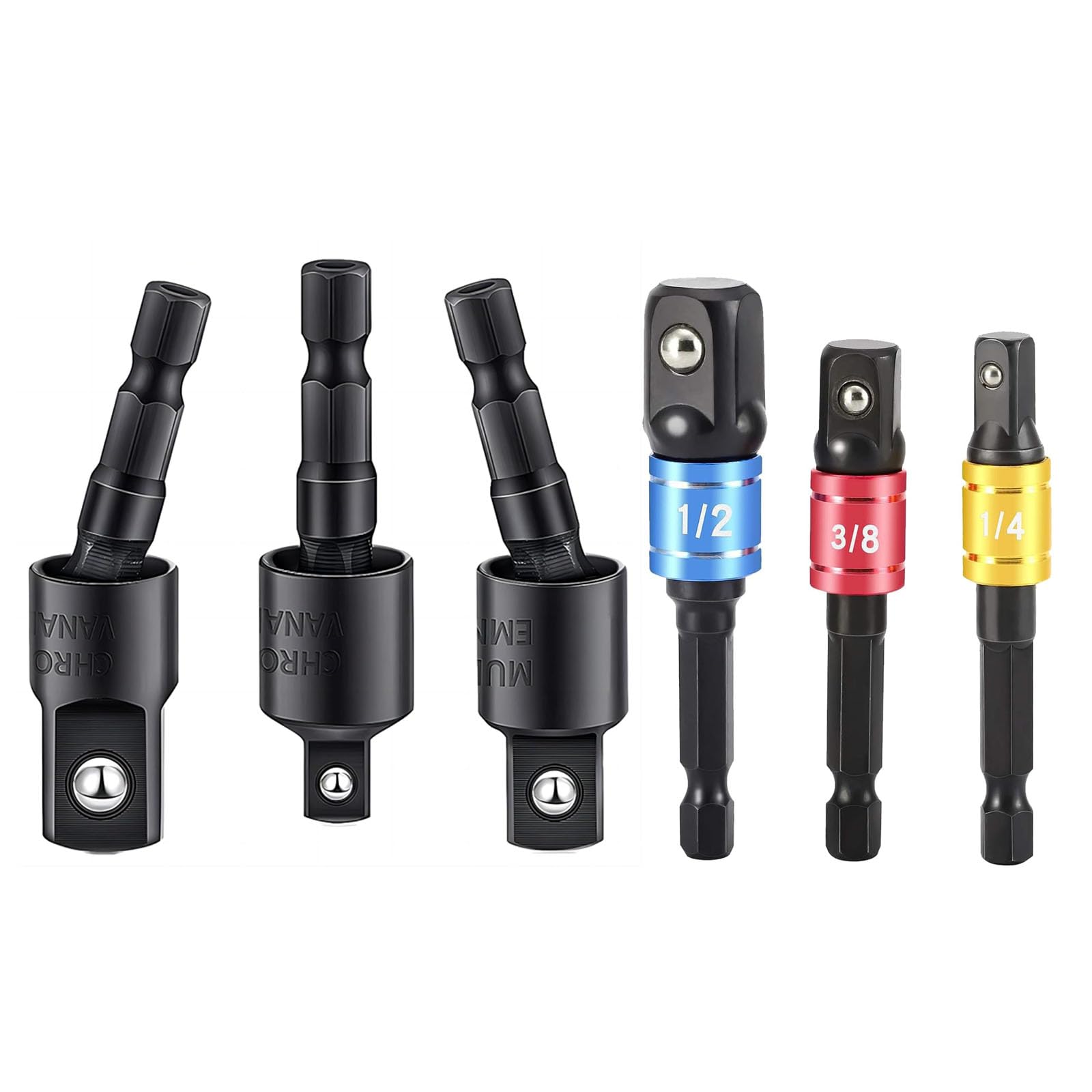 Impact Socket Adapter Set 6Pcs, 1/4" 3/8" 1/2" Hex Shank