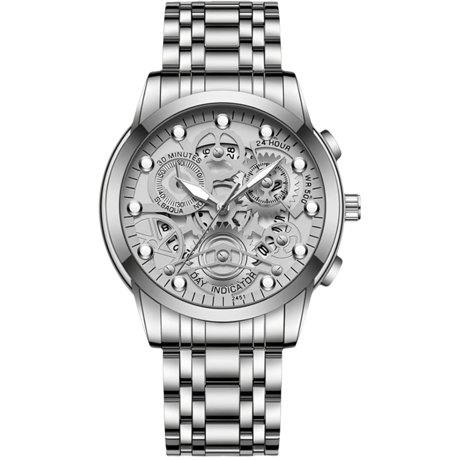 AoMige Men's Stainless Steel Waterproof Luminous Luxury Watch, Perfect Match for Business Attire, Christmas Gifts for Father, Husband, Boyfriend Silver Stainless Steel All Silver