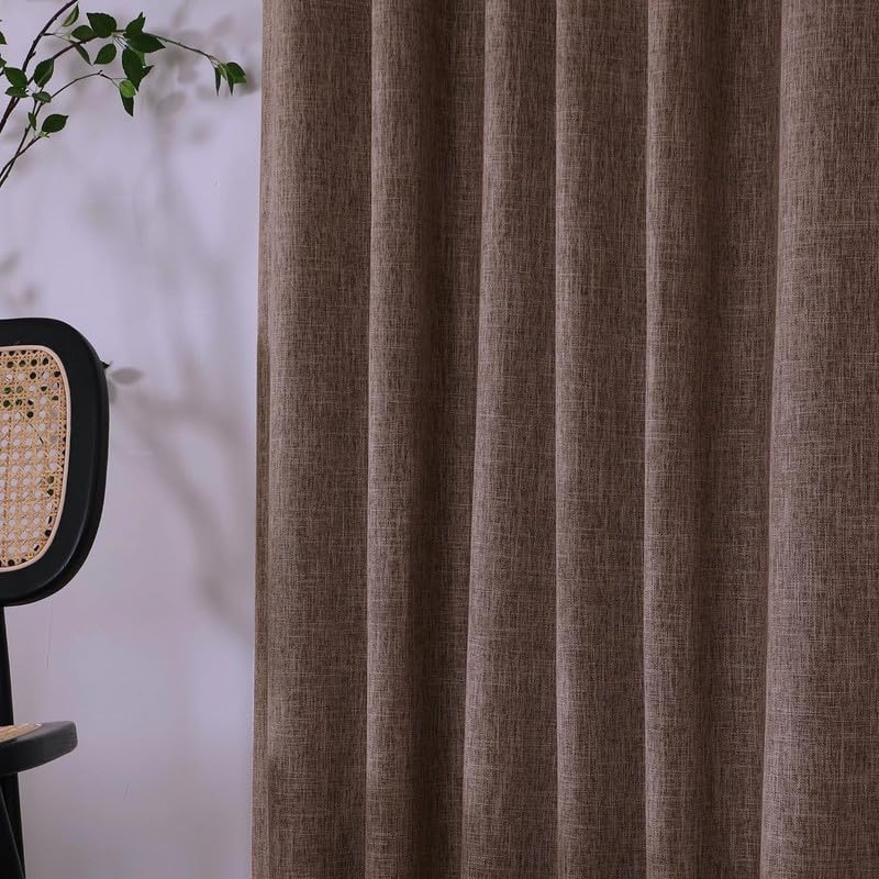 Image of WWW.THROWPILLOW.IN 52 inch Width 100% Blackout Window Curtains 5.5 Feet Long Set of 2 for Living Room, Bedroom, Heavy Faux Brown Linen Textured Rod Pocket Curtains(with Black Out Lining, 5.5 Foot)