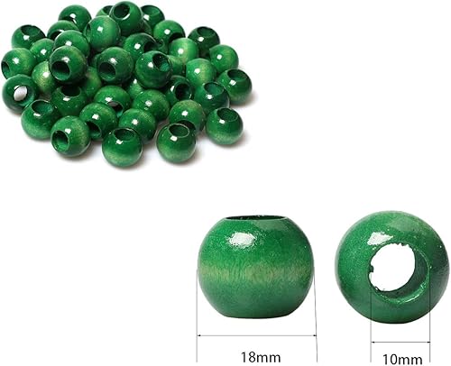 Miniatura 5 de Cuentas de madera verde de 0.709 in de agujero grande redondas sueltas cuentas espaciadoras estilo vintage cuentas de macramé de madera con agujero