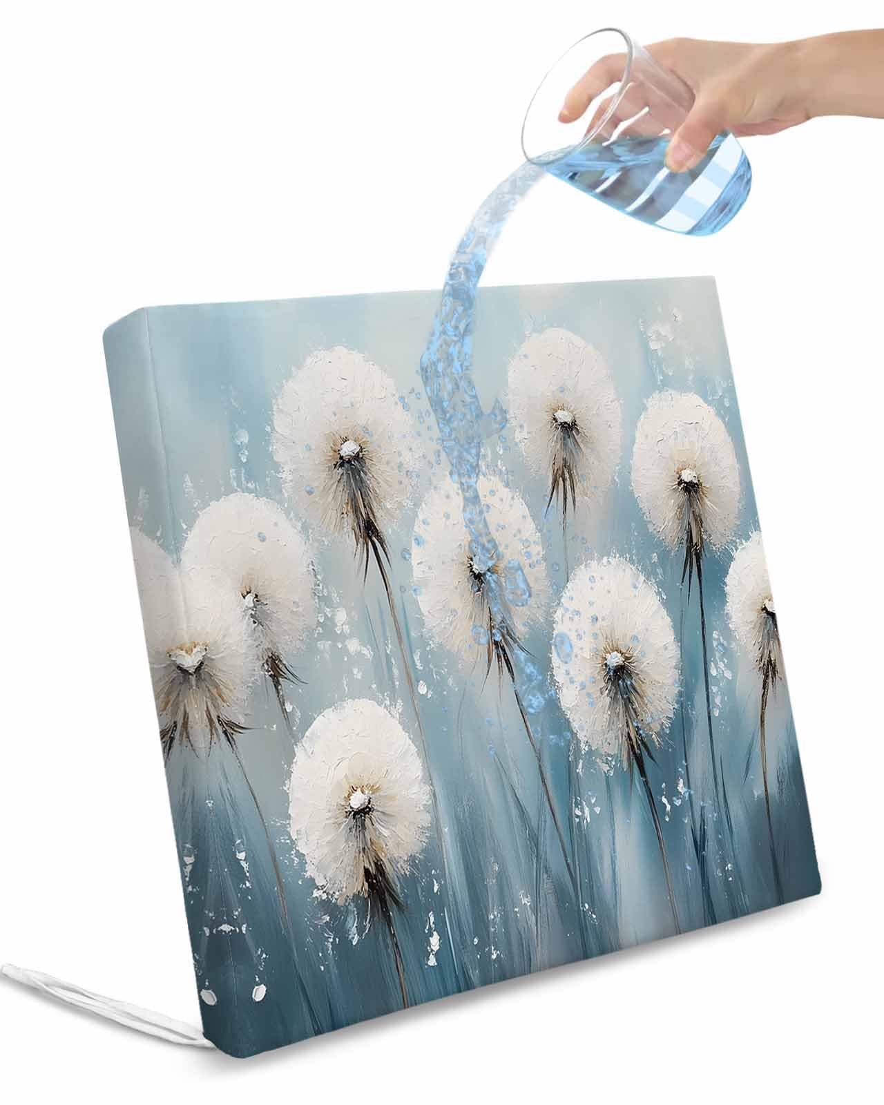 Hokiten Spring Floral Outdoor Cushion Chair Cover Set of 2 - Waterproof Couch Seat Covers, White Flowers Pastoral Oil Painting Patio Furniture Protector Cushions Slipcovers for Sofa/RV, 22