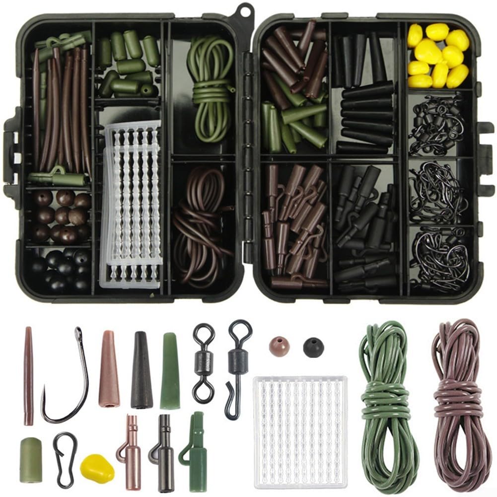 Vootnifig 272 Piece Carp Fishing Tackle Box Set with Hooks Stops Swivels Beads European Style Professional Fishing Accessories Kit(A)