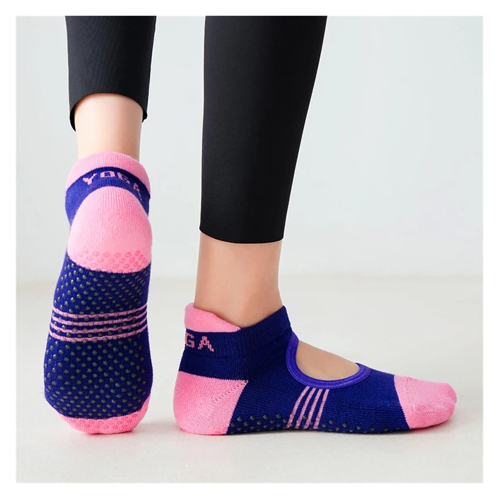 Calcetines De Pilates con Espalda Descubierta For Mujer, Calcetines De Yoga Antideslizantes Transpirables con Parte Inferior Adecuado para Yoga, Danza, Deportes, Fitness(Blue)