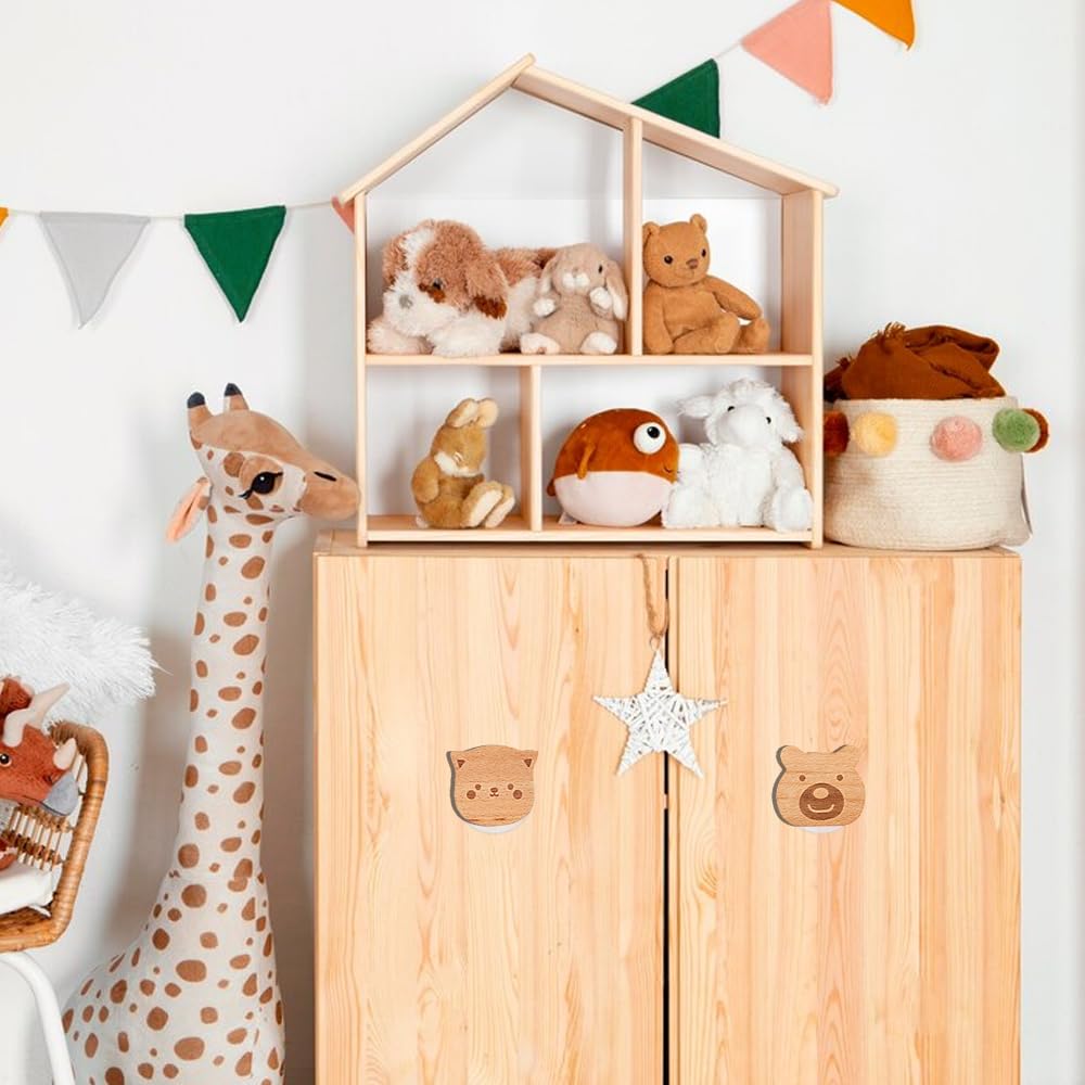 Bouton de Meuble, 6 Pièces Poignee de Meuble en animal ignon en Bois Massif de Haute Qualité Avec une Texture Naturelle, Belle décoration pour chambre denfant