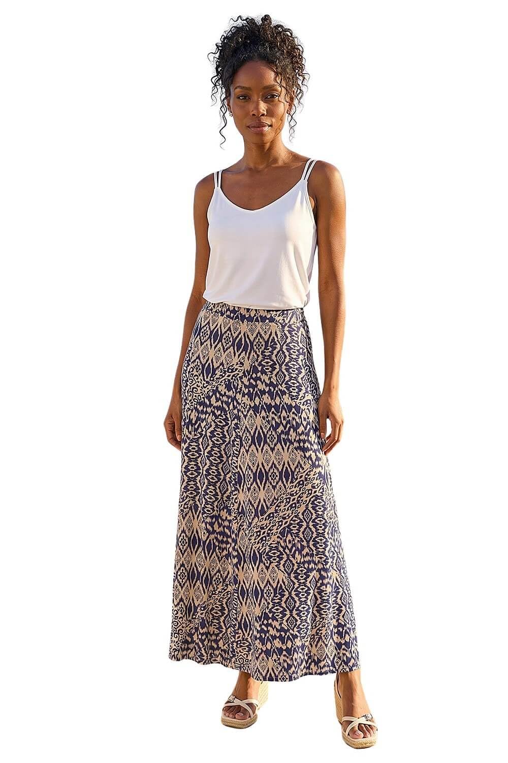 Roman - Women's Midi Skirt - Abstract Print - Size 16 - Navy