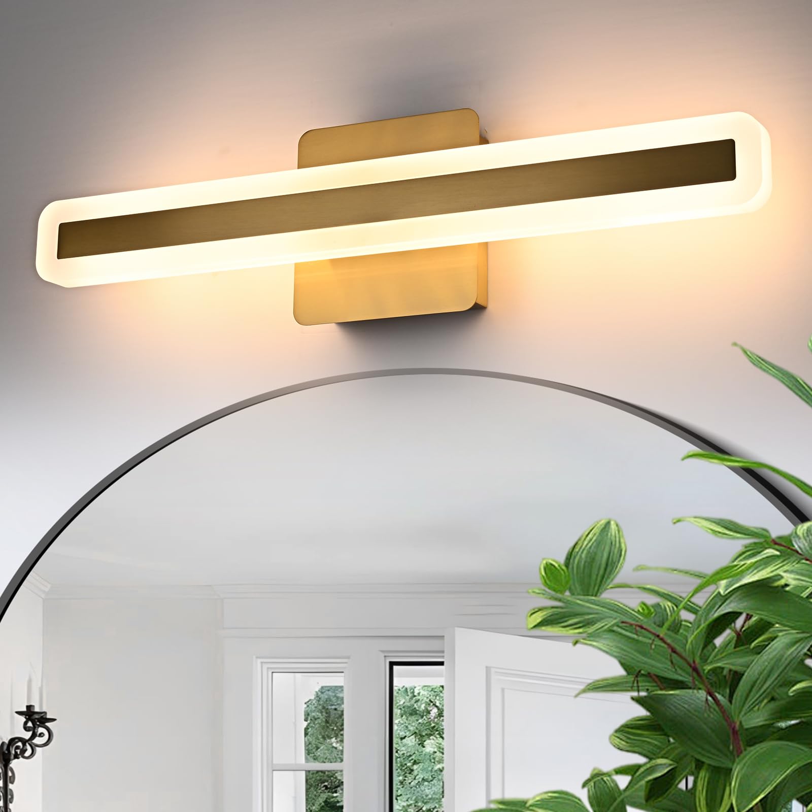 15.7 Inch Modern Bathroom Vanity Light, 20W Dimmable LED Vanity Lights 2700K-5500K, Brushed Brass LED Bar Lights Wall Sconces Bath Light Fixtures Over Mirror for Bathroom Cabinets Bedroom