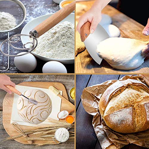 Danish Dough Whisk Bread Mixer Set, Hook Dutch Whisk and Dough Scraper with 4 Replacement Blades for Bread Dough, Pastry or Pizza Dough - Perfect for Baking