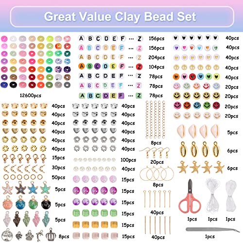 QUEFE 14700pcs, Clay Beads for Bracelet Making Kit, 84 Colors Flat Round Polymer Clay Heishi Spacer Beads for DIY Crafts Necklace Jewelry Making Gifts