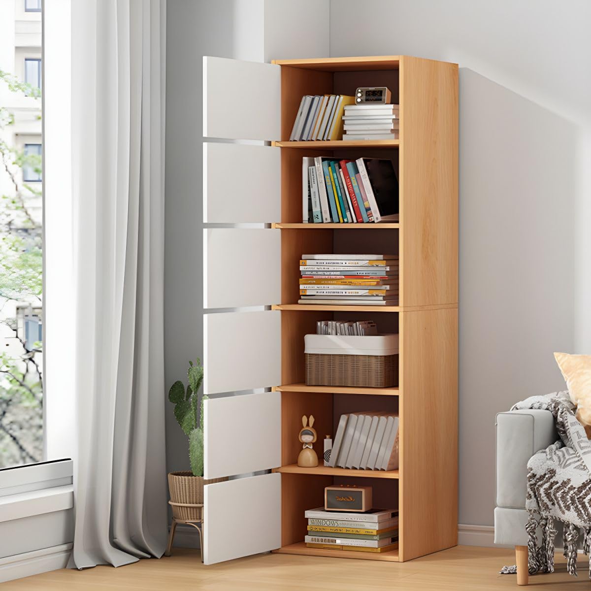 6 Door Premium Wooden Multi-Door Wardrobe Cabinet with Shelves | Space Saving Clothes Organizer Almirah for Bedroom, Living Room & Kids Room | Elegant Storage Almirah for Bedroom - Dark Brown