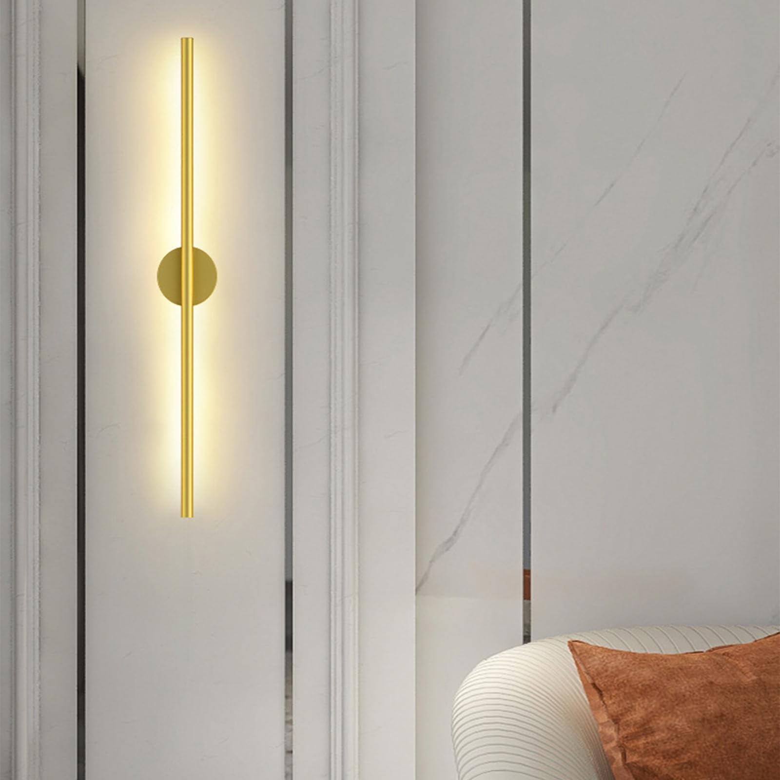 MHXZKHL Long Strip LED Wall Lamp, Modern Nordic Style Linear Wall Light Aluminum Wall Sconce for Stairs, Bedroom, Living Room Background Decoration (Gold+Stepless Dimming, 80CM 15W)