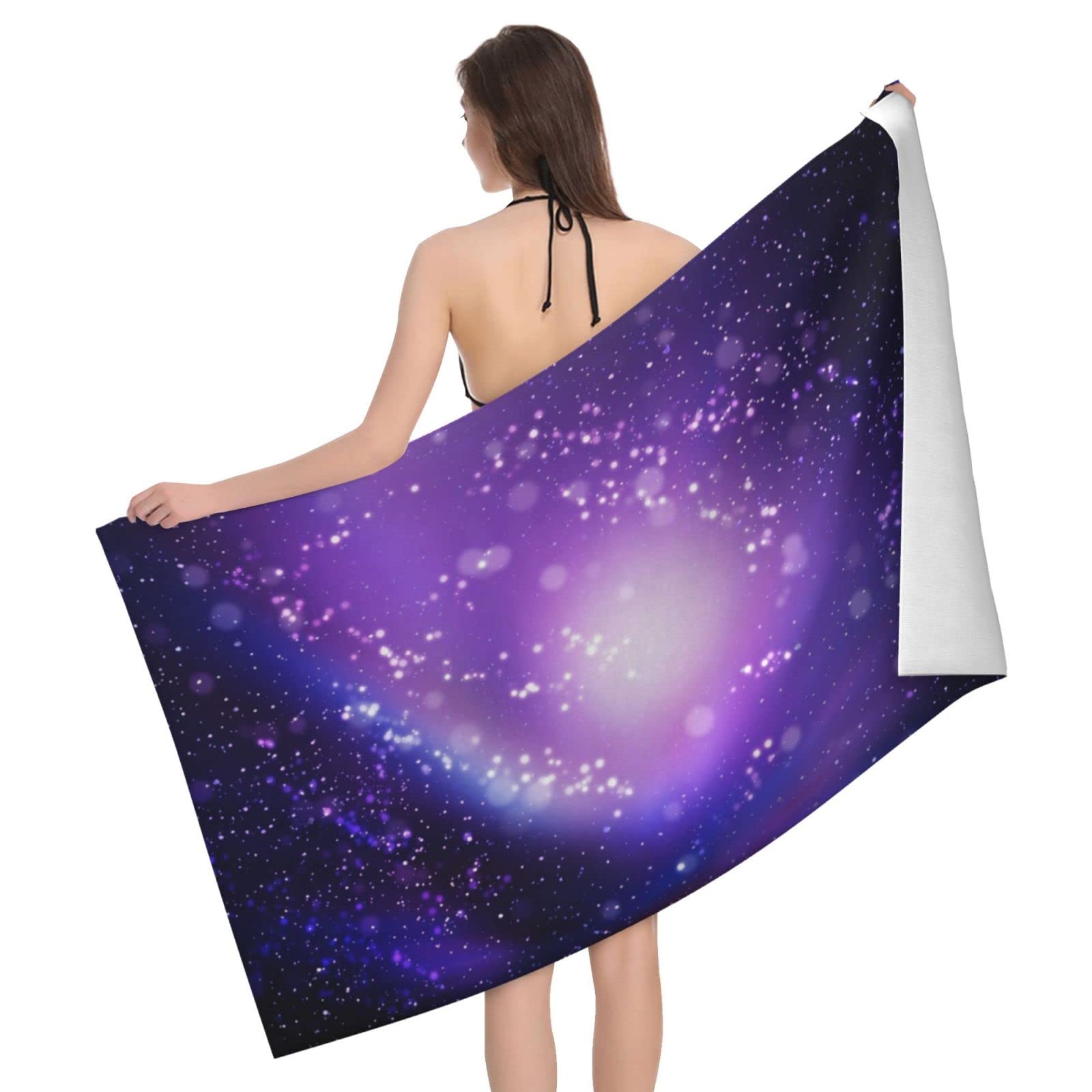 Lawenp Purple Starry Sky Beach Towel, Lightweight Sand Free Quick Dry Microfiber Absorbent Bath Towel for Kids, Adults, Swimming, Bath, Yoga, Pool, Travel, Camping 32"X52"