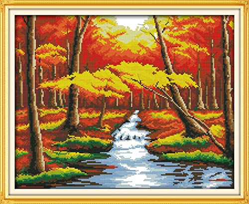 Broderie Point de Croix Petite Vue sur la Rivière pour Déco Salon