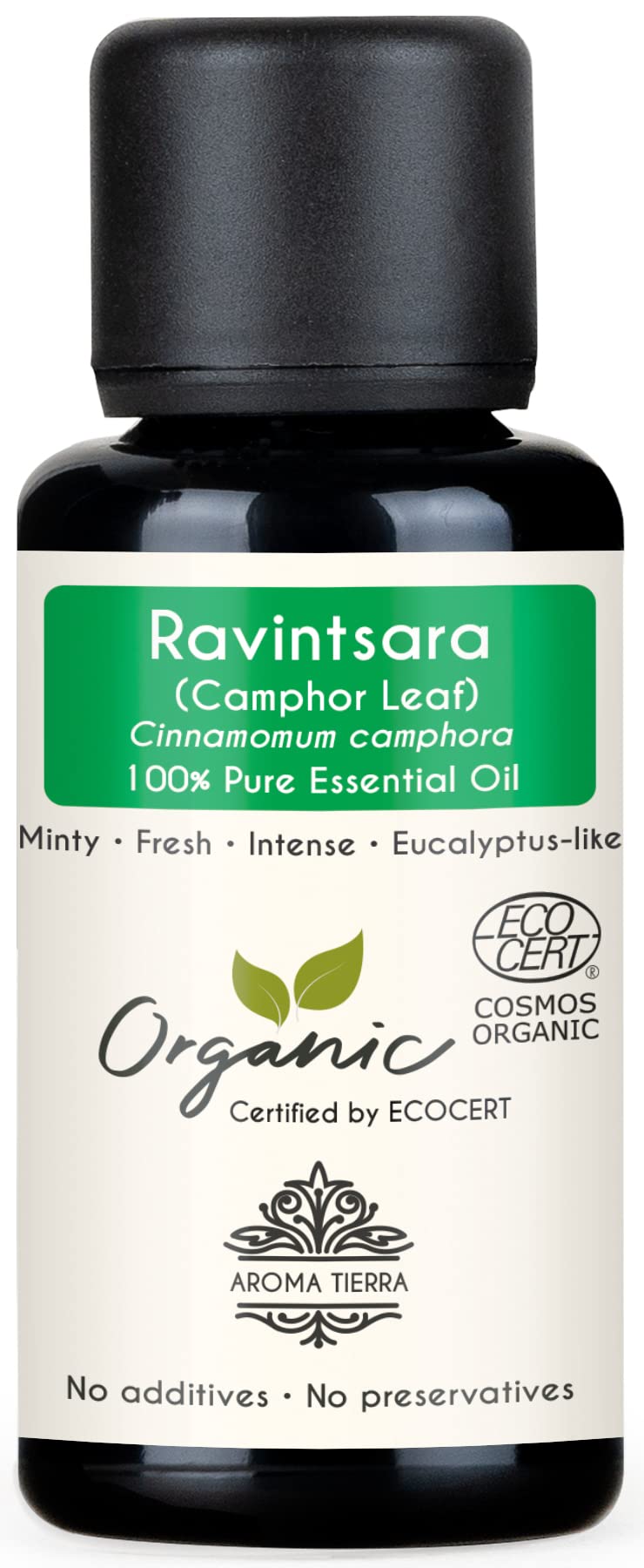 Aroma Tierra Ravintsara Essential Oil (Camphor Essential Oil) - - 100% Pure, Natural, Certified Organic by ECOCERT - 30ml