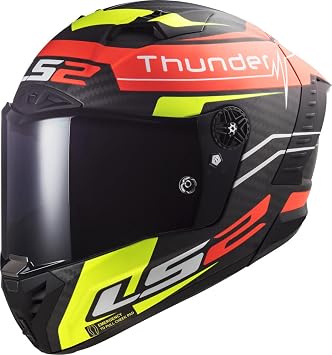 LS2 Full Face Carbon 6K Motorcycle Helmet - Thunder Carbon - FF805 - ECE22.06 - Attack - Red H-V Yellow - L
