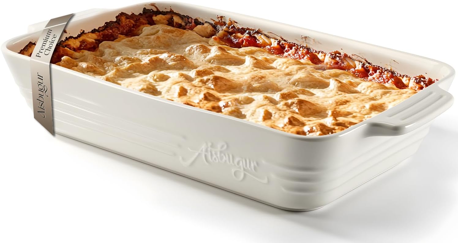 Casserole Dishes for Oven,9x13 Ceramic Baking Dish,4.2 Quarts Large Lasagna Pan with Handles Deep and Large Capacity,Durable Bakeware for Lasagna, Home Decor, Wedding Gift, White - Thumbnail 2