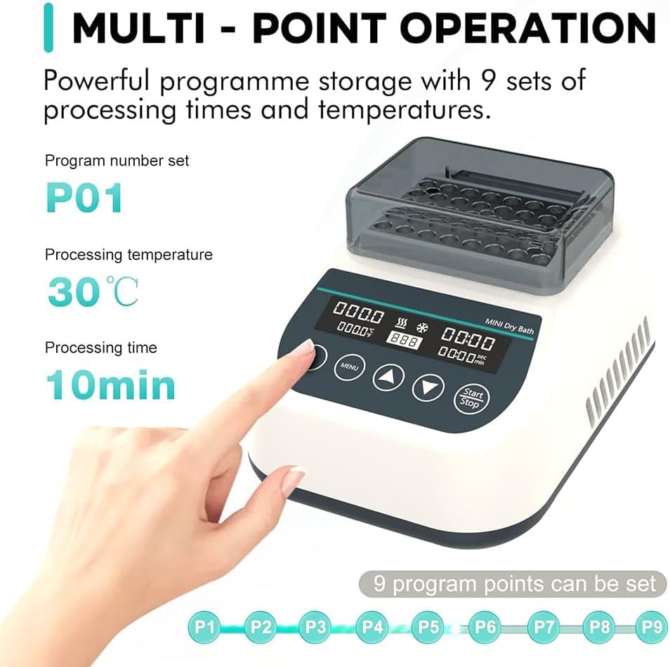 Incubadora digital termostática de baño seco, temporizador programable con bloque de calefacción de 35 x 2 ml para un calentamiento preciso de muestras