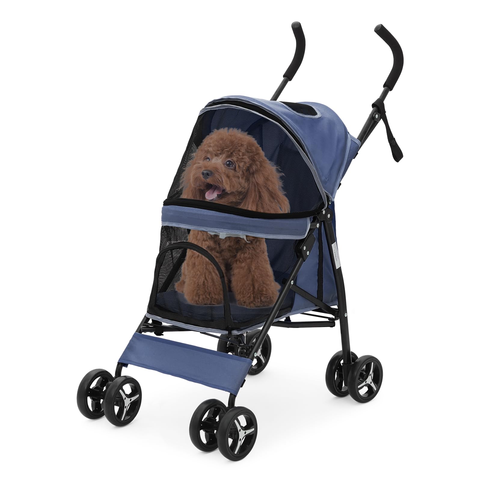 Magshion Foldable Stroller for Dogs and Cats, Lightweight 4-Wheels Pet Stroller Load Up to 22 lbs for Small and Medium Dogs with Rear Storage, Navy Blue
