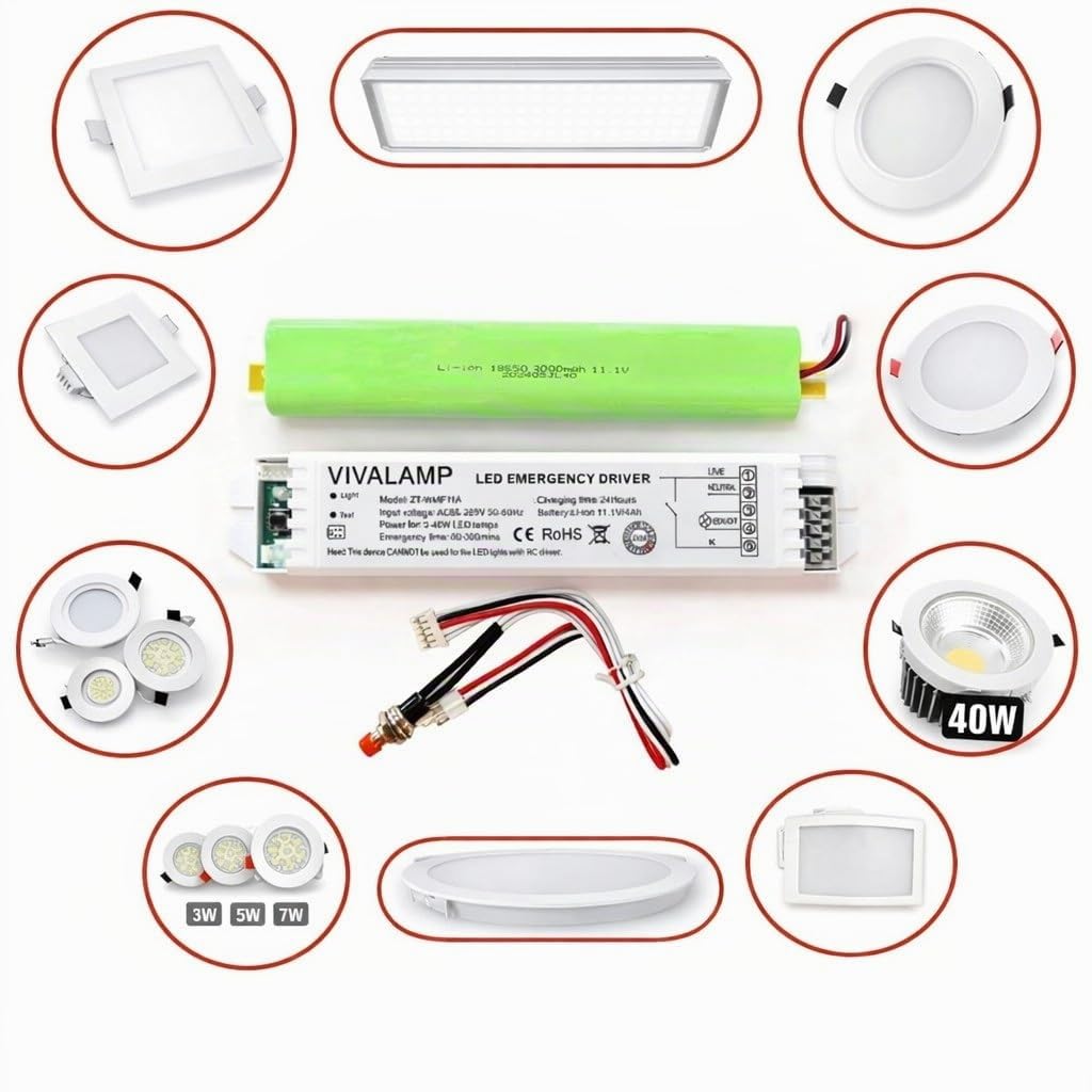 Kit Emergenza con Batteria Li-Ion 11.1V 4000mAh, Driver Emergenza per Lampade LED AC 220-265V, Autonomia fino a 300 Minuti, Modulo Blackout per Plafoniere e Pannelli LED di Sicurezza (DA 3W A 40W)