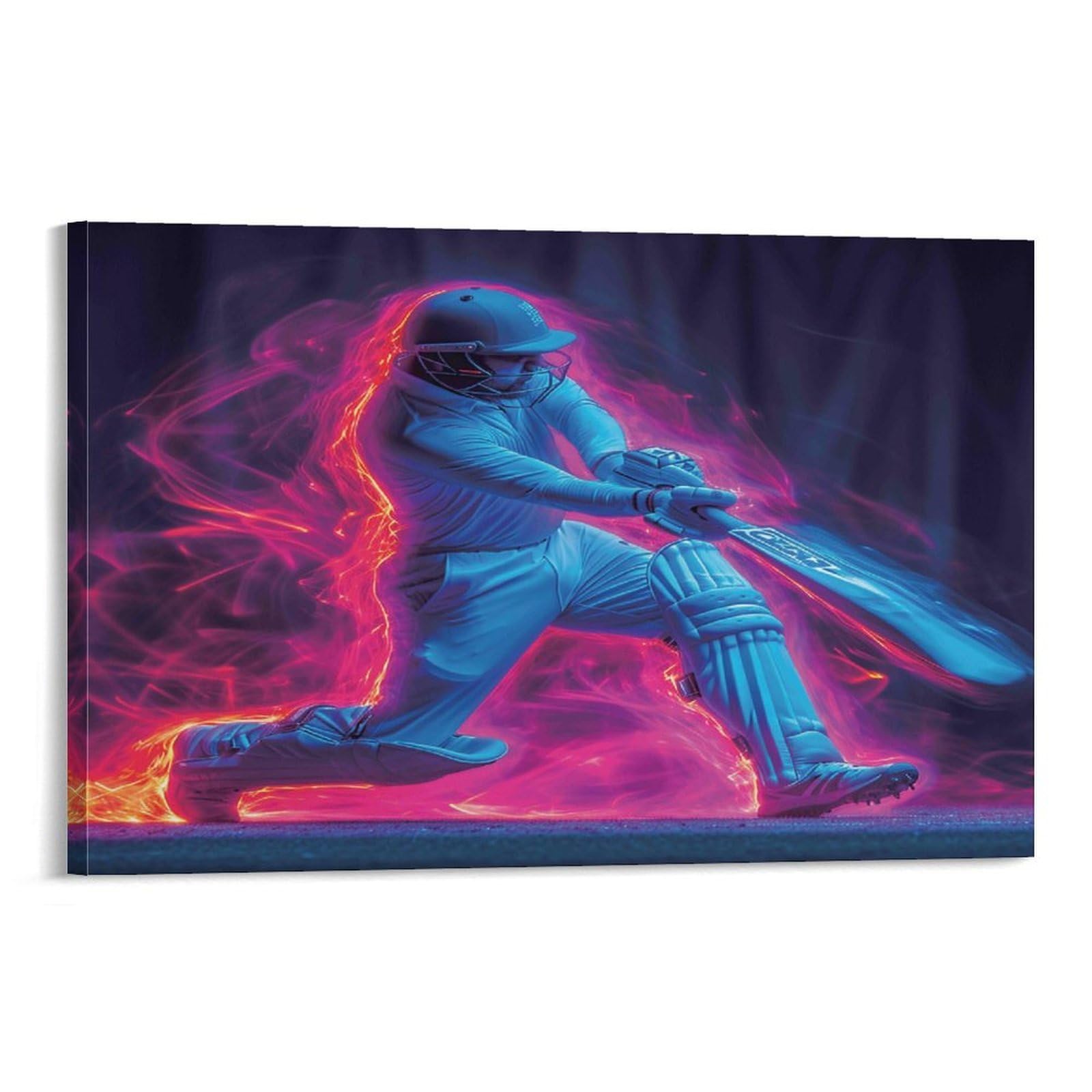 Cplvkwrqj Frame-Style-5 Cricket Player Action Individual Neon Cricket Batsman Canvas Wall Decor - Nursery Wall Hanging Space Saving Removable Ready To Hang 12X18inch(30X45cm)