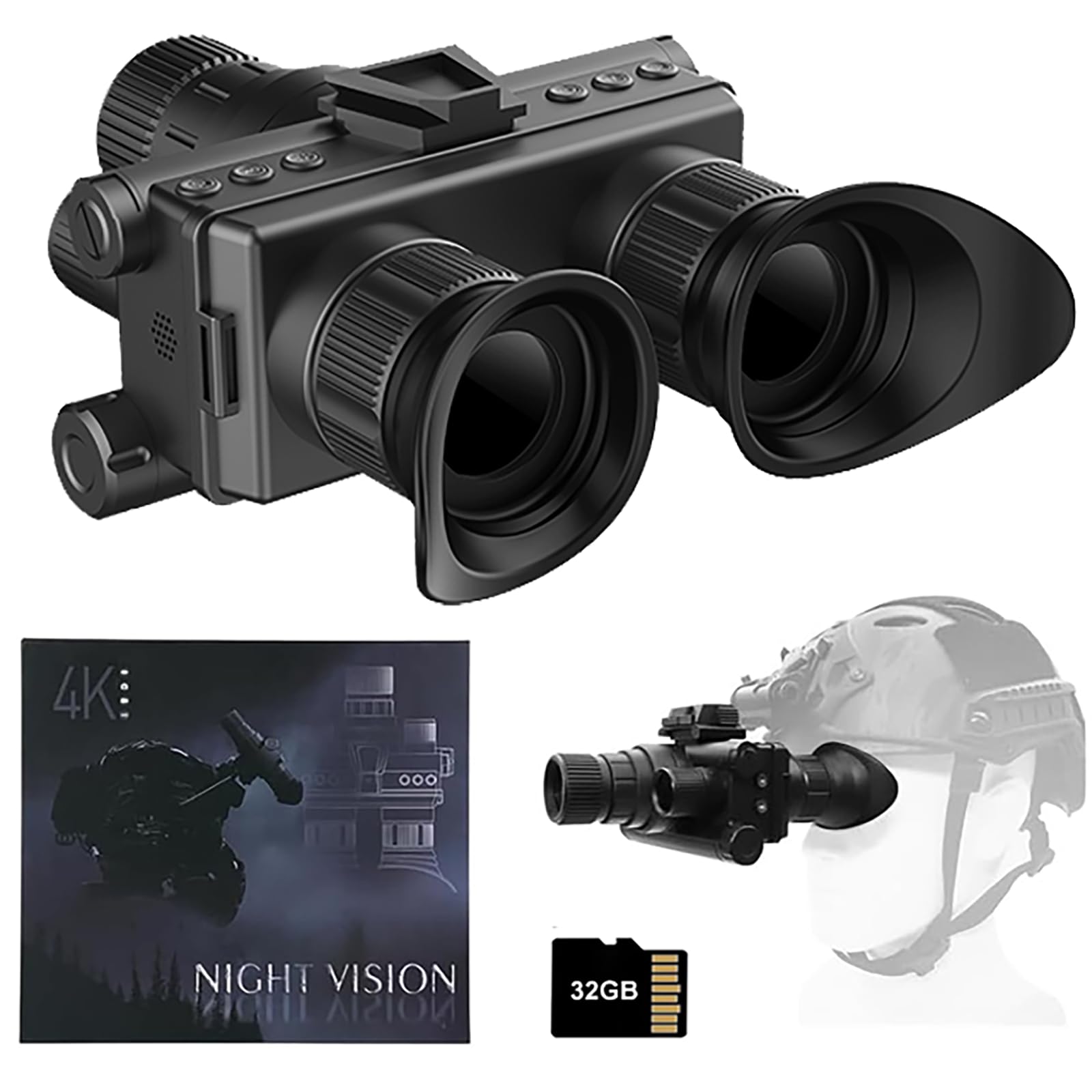 SKIOVEMI Head Mounted Night Vision Goggles, 4K Digital Infrared Night Vision Binoculars for Adults, Thermal Goggles Military Tactical with 32G Memory Card : Electronics