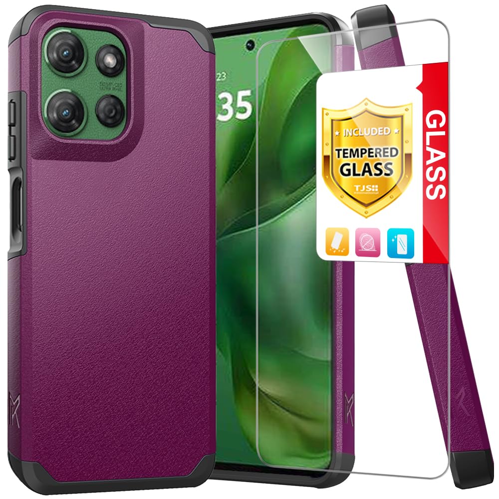 TJS Compatible with Motorola Moto G Power 5G 2025 Case, with Tempered Glass Screen Protector, Dual Layer Hybrid Magnetic Support Shockproof Heavy Duty