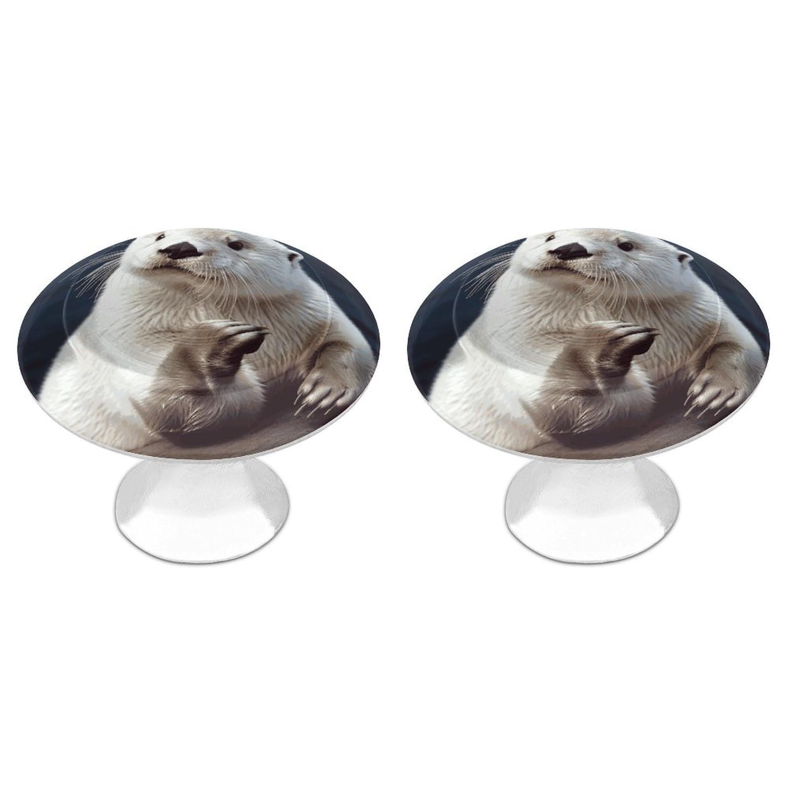 Fodpand White 2 Pack Cabinet Knobs 1.1 Inch Single Hole Drawer Pulls Handles Decorative Otter Furniture Knobs For Dresser Kitchen Bathroom Cupboard Wardrobe Vanity Closet Door Hardware
