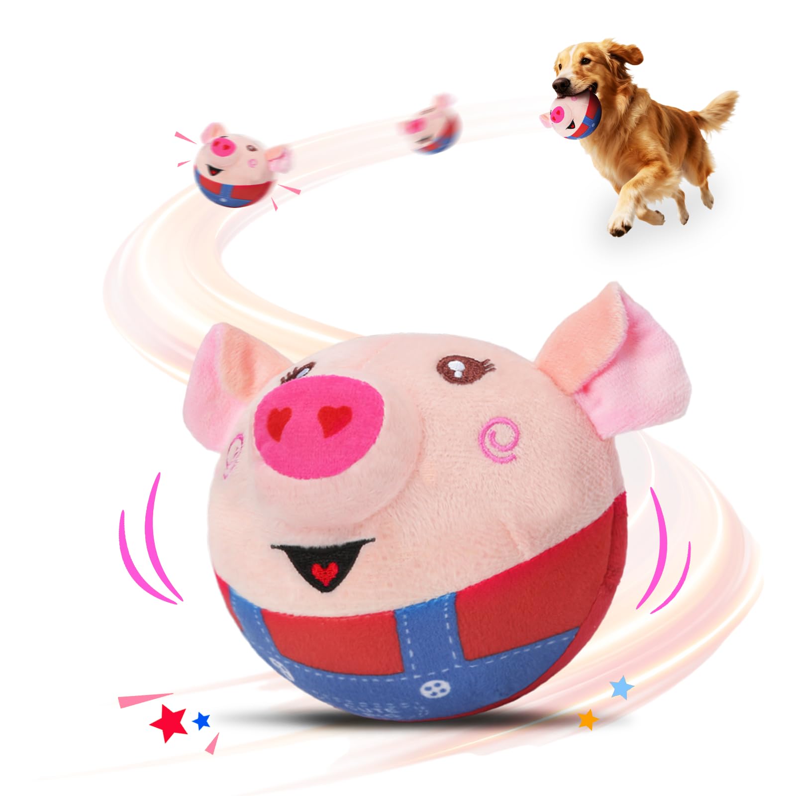 BomKra Active Moving Pet Plush Toy,Interactive Dog Toys,Talking Moving Dog Toy,Washable Cartoon Pig Sound Bouncing Dog Toy,Shake Bounce Boredom Toys for Dogs,Cats,Small and Medium Dogs (A) — image 1