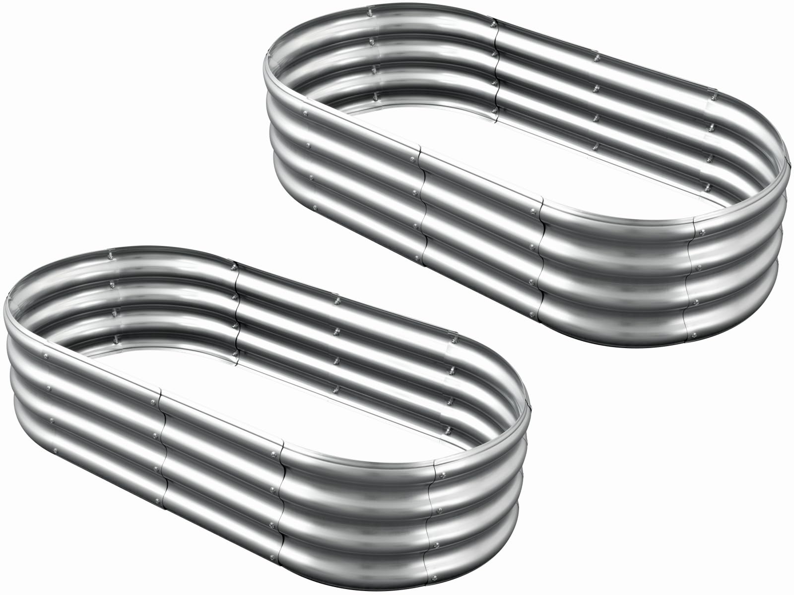 2 Pack 4×2×1ft Galvanized Planter Raised Garden Bed Outdoor, Oval Large Metal Raised Garden Beds for Vegetables Flowers Herbs, Silver