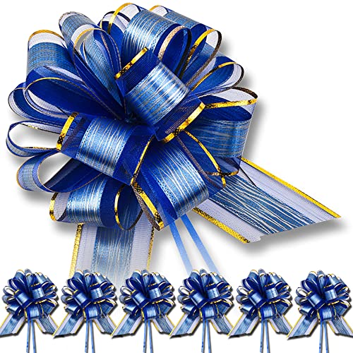 6 PCS Large Pull Bows Gift Wrapping Bows Gift Wrapping Ribbon Pull Bows Gift Bows for Wedding Birthday Christmas Valentines Day Gift Baskets Party Presents Decor Holiday Decor (Blue)